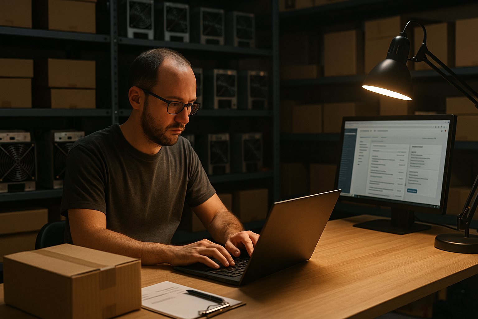 Man using AI tools to increase productivity in a small business workspace