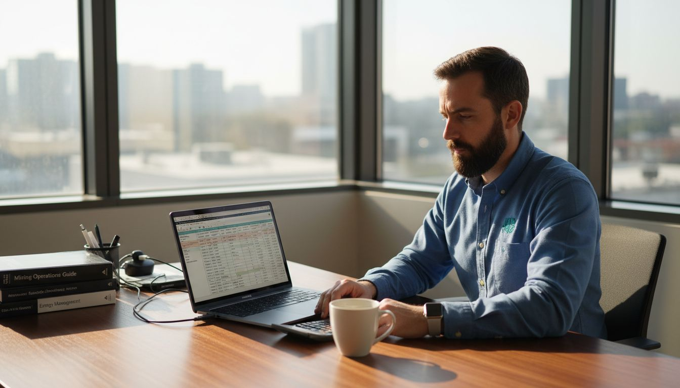 Man calculating mining profitability at desk