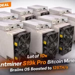 Lot of 10 Antminer S19k Pro Bitcoin miners SHA-256 farm setup