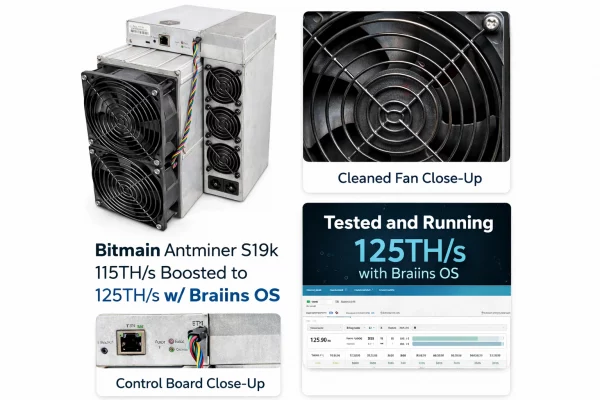Braiins OS optimized Antminer S19k Pro 125TH mining rig