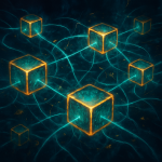 AI-generated digital art of glowing blockchain network nodes