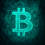 AI-generated digital art of fractal patterns forming a Bitcoin logo