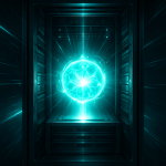 AI-generated digital art of a glowing energy core inside a server rack
