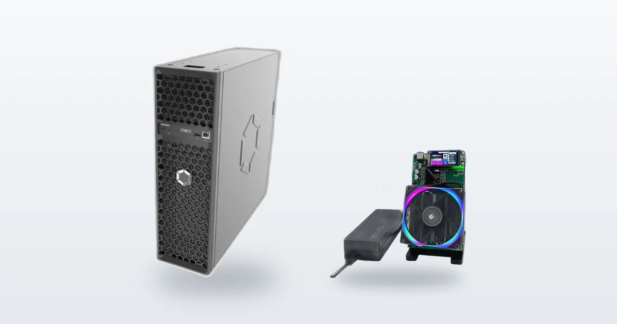 A Canaan Avalon Q 90T home Bitcoin miner and a Bitaxe NerdQaxe++ solo Bitcoin miner.