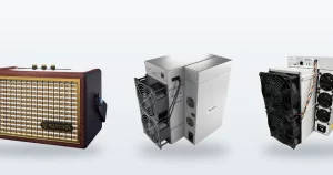 A Fluminer L2 scrypt miner, an IceRiver AE3 Aleo miner and a Bitmain Antminer KS5 Pro 21TH/s Kaspa miner.