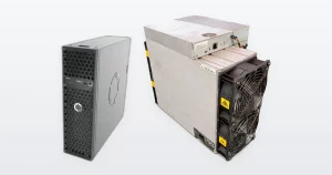 A Canaan Avalon Q 90T home Bitcoin miner and a used Bitmain Antminer S19k Pro 120TH Bitcoin miner.