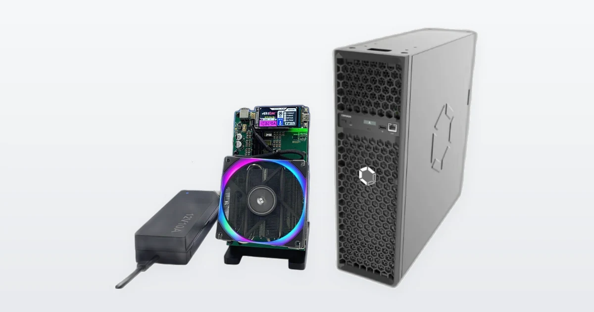 A Bitaxe NerdQaxe++ solo Bitcoin miner and a Canaan Avalon Q 90T home Bitcoin miner.