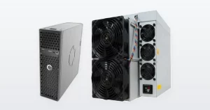 A Canaan Avalon Q 90T home Bitcoin miner and a Bitmain Antminer KS5 Pro 21TH/s Kaspa miner.