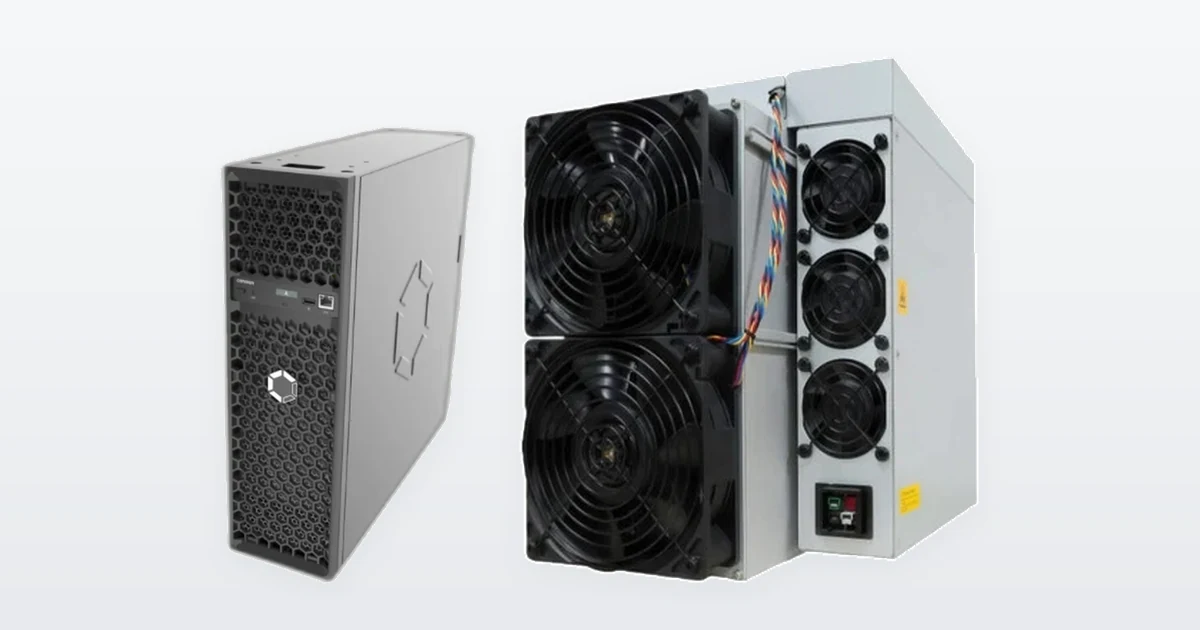 A Canaan Avalon Q 90T home Bitcoin miner and a Bitmain Antminer KS5 Pro 21TH/s Kaspa miner.