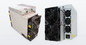 A used Bitmain Antminer S19k Pro 120TH Bitcoin miner and a Bitmain Antminer KS5 Pro 21TH/s Kaspa miner.