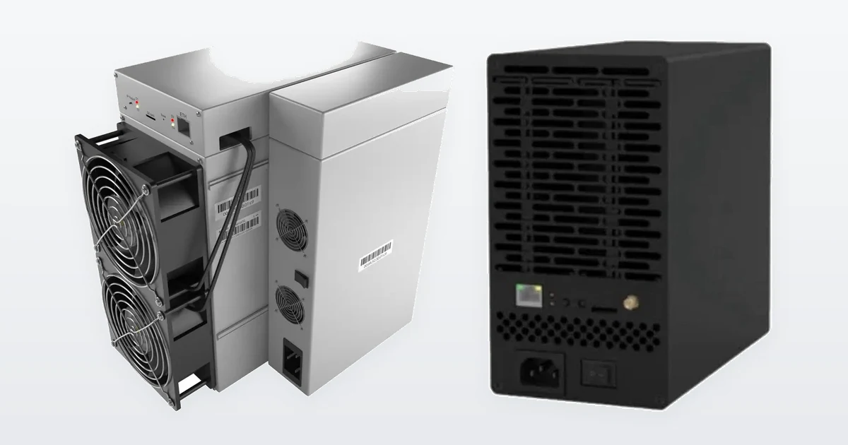 An IceRiver AE3 Aleo miner and an IceRiver KS7 Lite Kaspa miner.