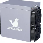 Bitdeer's product image of the SealMiner A2 Pro Air: a brushed-aluminium unit with the SealMiner seal logo on its side and stacked twin fans at each end.